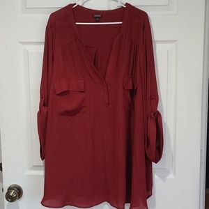 TORRID Burgundy 3/4 Sleeve Challis,Jersey Blouse